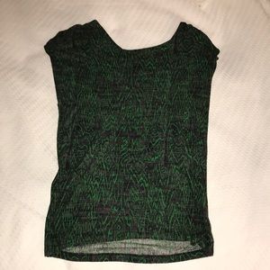 Anthropologie Black and green ikat print top